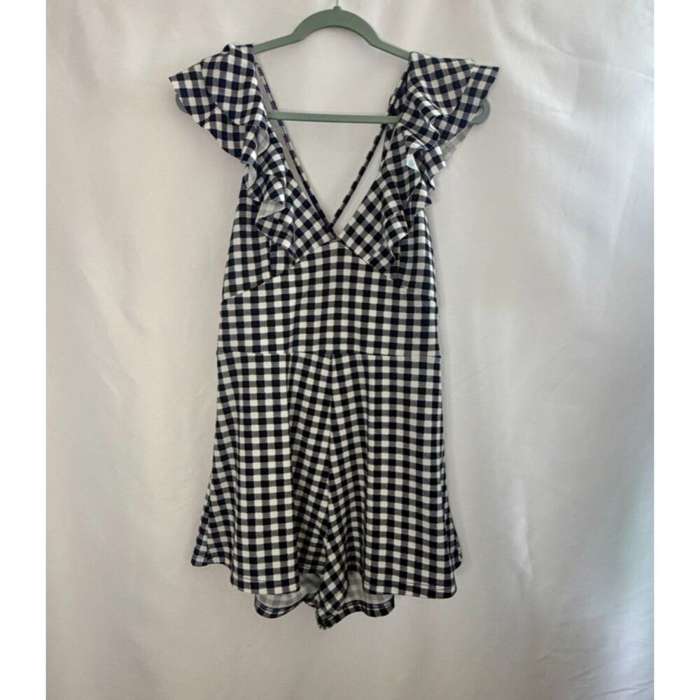 Shein black and white gingham ruffle romper. Size large